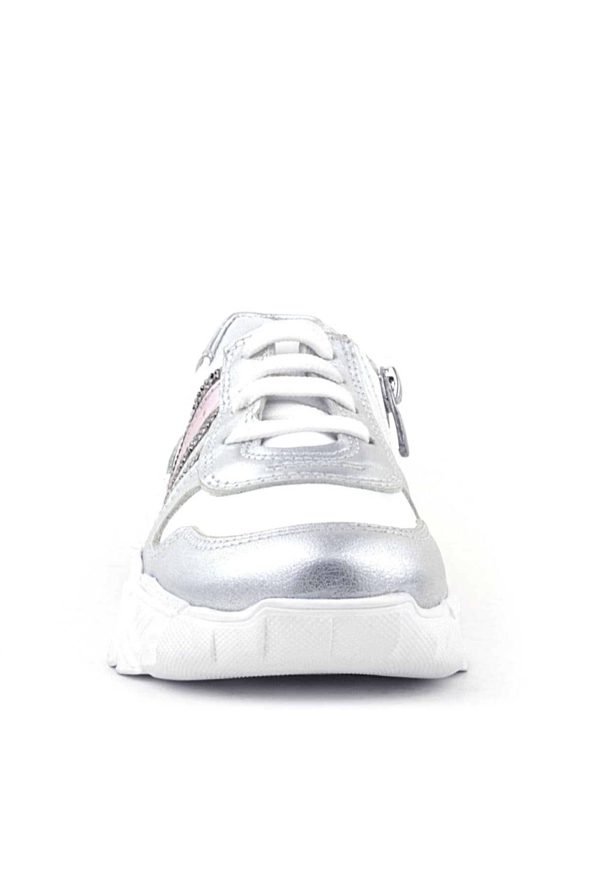 Rakerplus Hakiki Deri Gümüş Pembe Parlak Taşlı Kız Çocuk Sneakers Ayakkabı