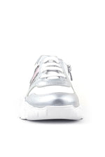 Rakerplus Hakiki Deri Gümüş Pembe Parlak Taşlı Kız Çocuk Sneakers Ayakkabı