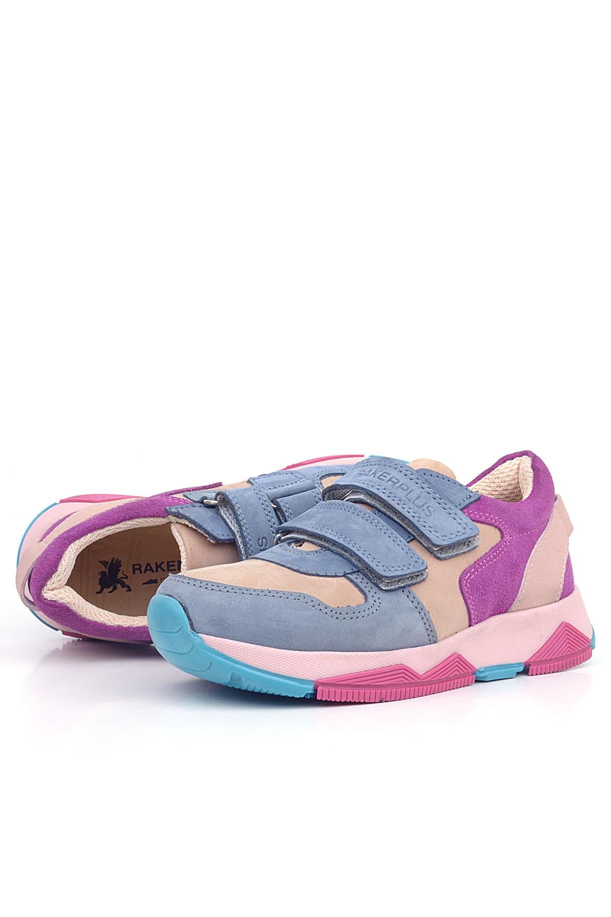 Rakerplus Hakiki Deri Pudra Mavi Fuşya Çocuk Sneakers Spor Ayakkabı