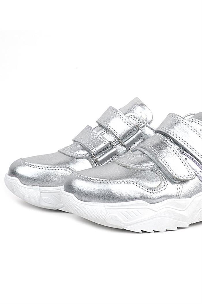 Rakerplus Hakiki Deri Gümüş Beyaz Tabanlı Kız Çocuk Sneakers Ayakkabı