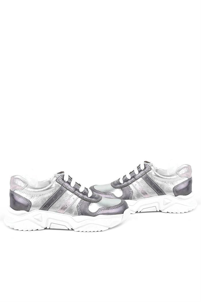 Rakerplus Hakiki Deri Platin Pembe Kalın Taban Kız Çocuk Sneakers Ayakkabı