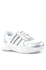 Rakerplus Hakiki Deri Gümüş Pembe Parlak Taşlı Kız Çocuk Sneakers Ayakkabı