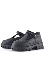 Rakerplus Hakiki Deri Siyah Cırtlı Metal Detaylı Kız Çocuk Günlük Ayakkabı