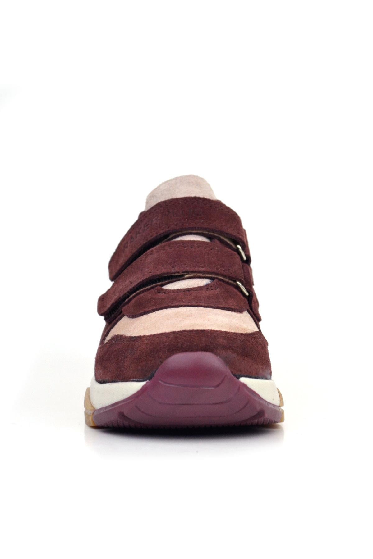 Rakerplus Hakiki Deri Pudra Bordo Çocuk Sneakers Spor Ayakkabı