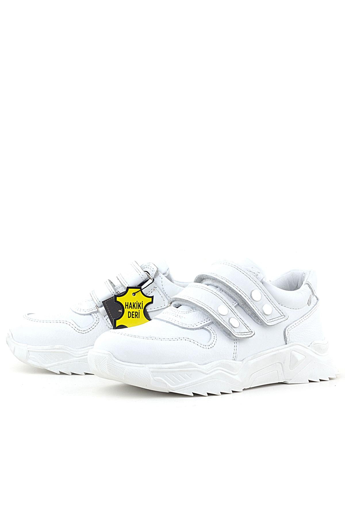 Rakerplus Hakiki Deri Beyaz Metal Detaylı Kız Çocuk Sneakers Ayakkabı