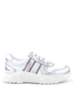 Rakerplus Hakiki Deri Gümüş Pembe Parlak Taşlı Kız Çocuk Sneakers Ayakkabı