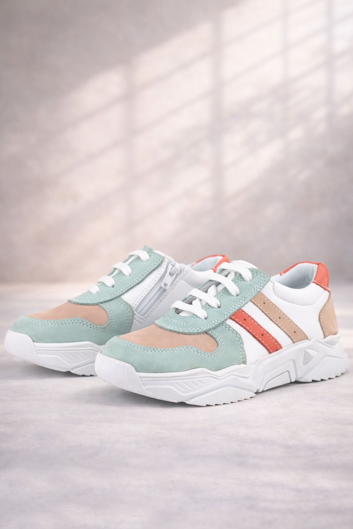 Rakerplus Hakiki Deri Yeşil Pembe Kız Çocuk Sneakers Ayakkabı