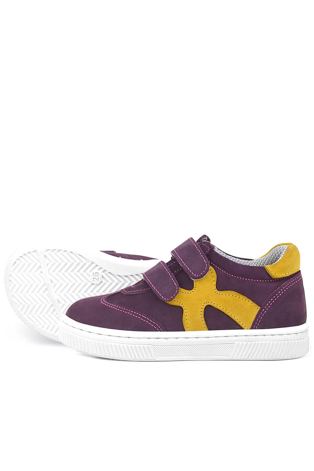 Rakerplus Hakiki Deri Mor Sarı Cırtlı Çocuk Spor Ayakkabı