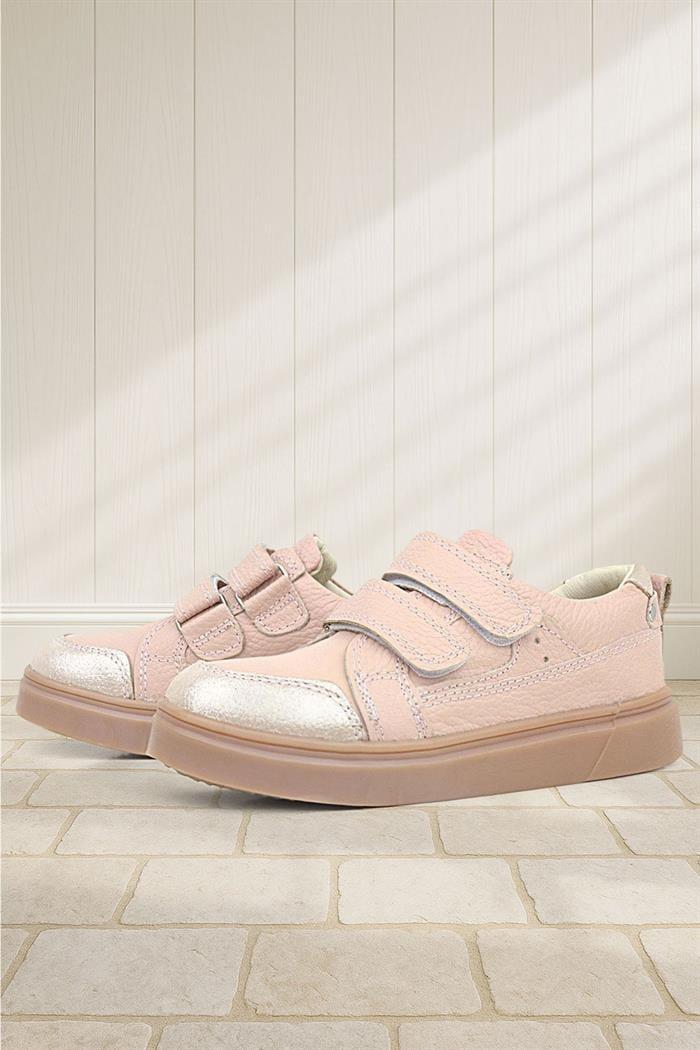 Rakerplus Pudra Simli Hakiki Deri Cırtlı Kız Çocuk Sneaker Ayakkabı