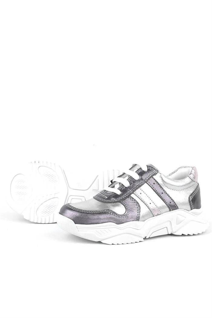 Rakerplus Hakiki Deri Platin Pembe Kalın Taban Kız Çocuk Sneakers Ayakkabı