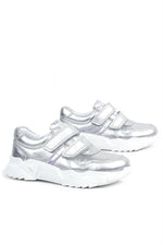 Rakerplus Hakiki Deri Gümüş Beyaz Tabanlı Kız Çocuk Sneakers Ayakkabı