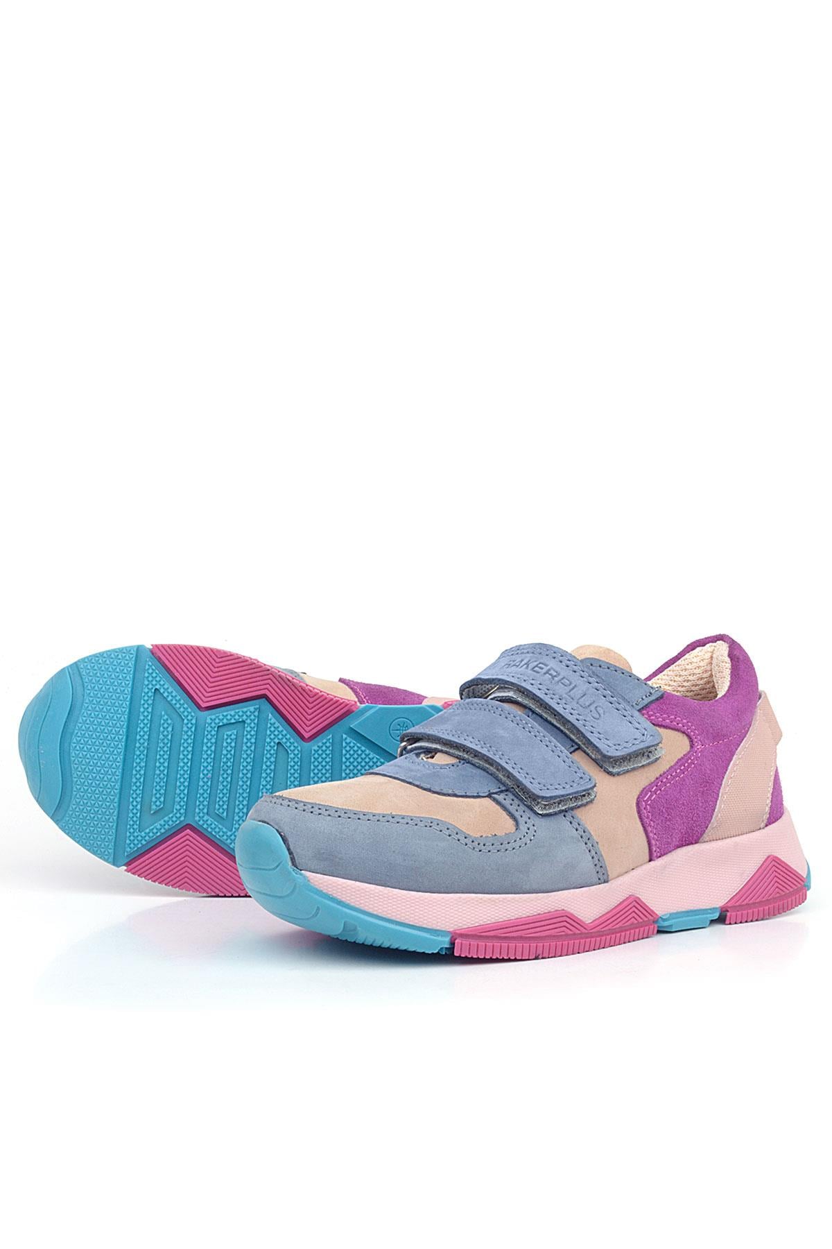 Rakerplus Hakiki Deri Pudra Mavi Fuşya Çocuk Sneakers Spor Ayakkabı