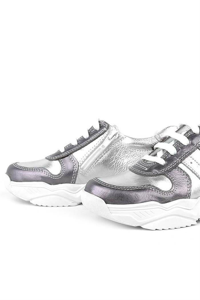 Rakerplus Hakiki Deri Platin Pembe Kalın Taban Kız Çocuk Sneakers Ayakkabı