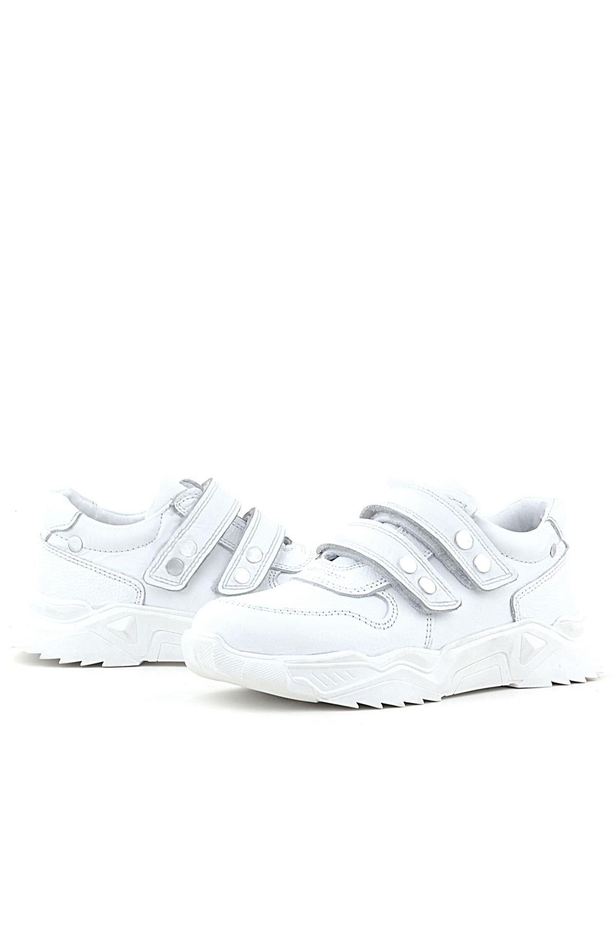 Rakerplus Hakiki Deri Beyaz Metal Detaylı Kız Çocuk Sneakers Ayakkabı