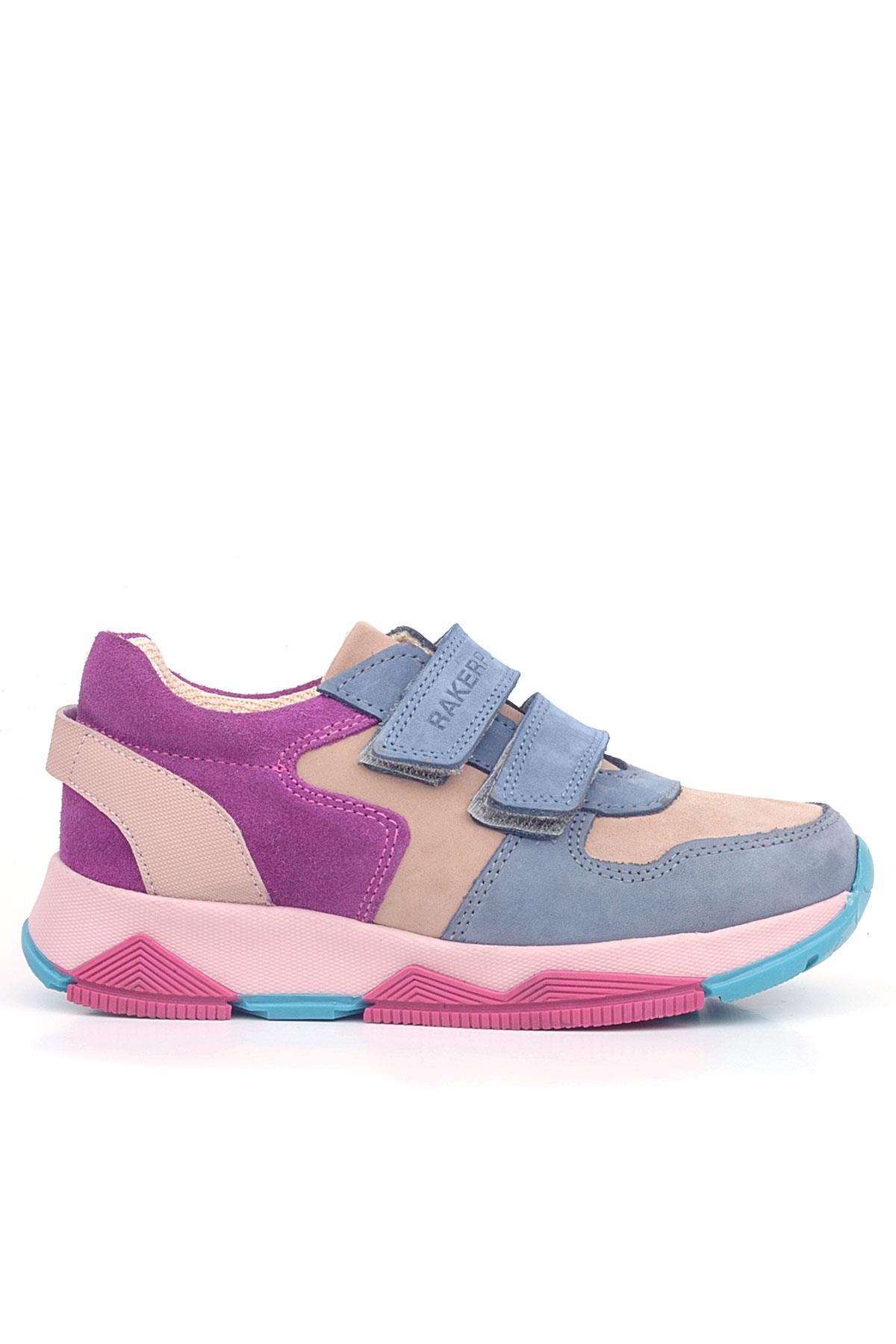 Rakerplus Hakiki Deri Pudra Mavi Fuşya Çocuk Sneakers Spor Ayakkabı