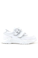 Rakerplus Hakiki Deri Beyaz Taşlı Kız Çocuk Sneakers Ayakkabı