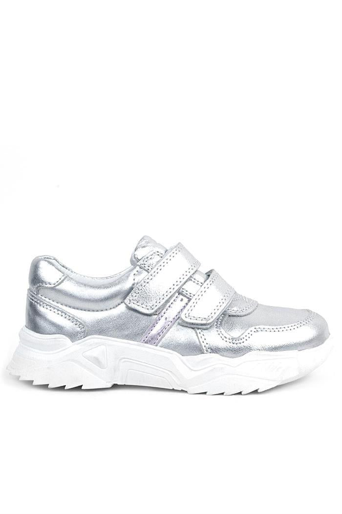 Rakerplus Hakiki Deri Gümüş Beyaz Tabanlı Kız Çocuk Sneakers Ayakkabı
