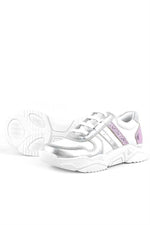 Rakerplus Hakiki Deri Gümüş Pembe Kalın Tabanlı Kız Çocuk Sneakers Ayakkabı