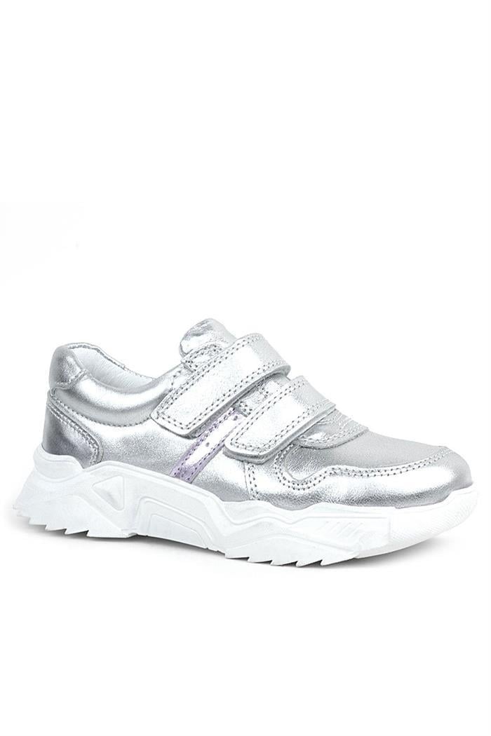 Rakerplus Hakiki Deri Gümüş Beyaz Tabanlı Kız Çocuk Sneakers Ayakkabı