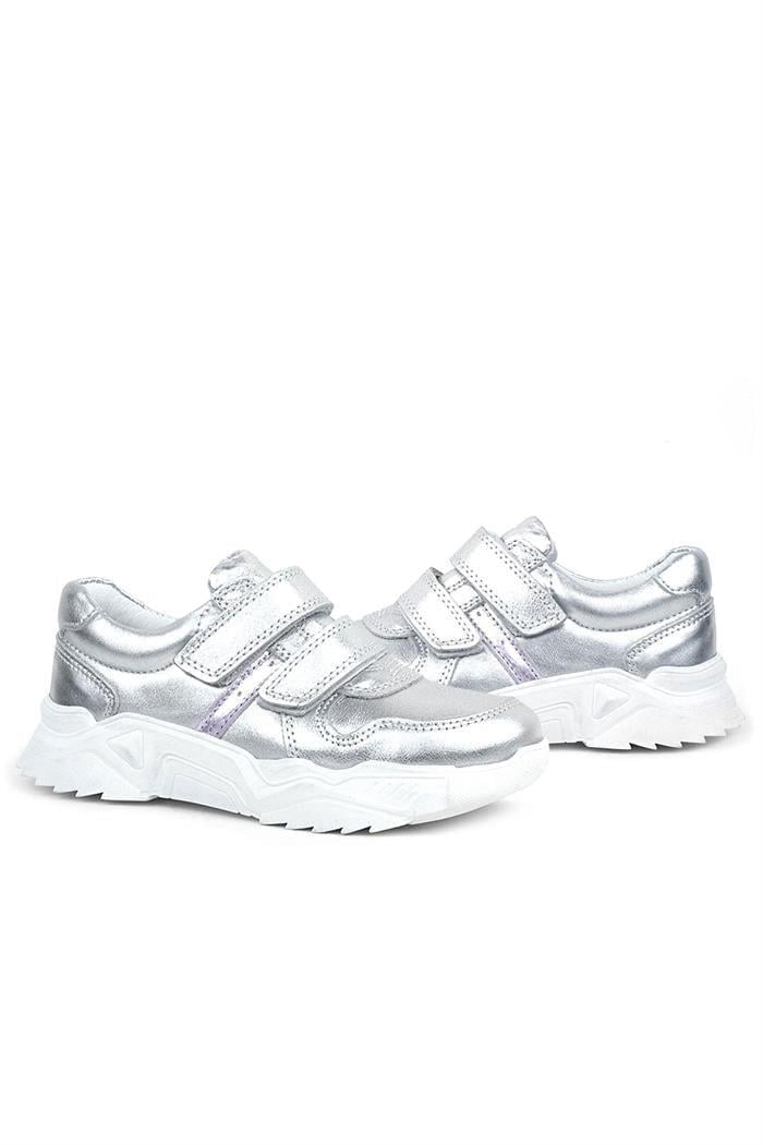 Rakerplus Hakiki Deri Gümüş Beyaz Tabanlı Kız Çocuk Sneakers Ayakkabı
