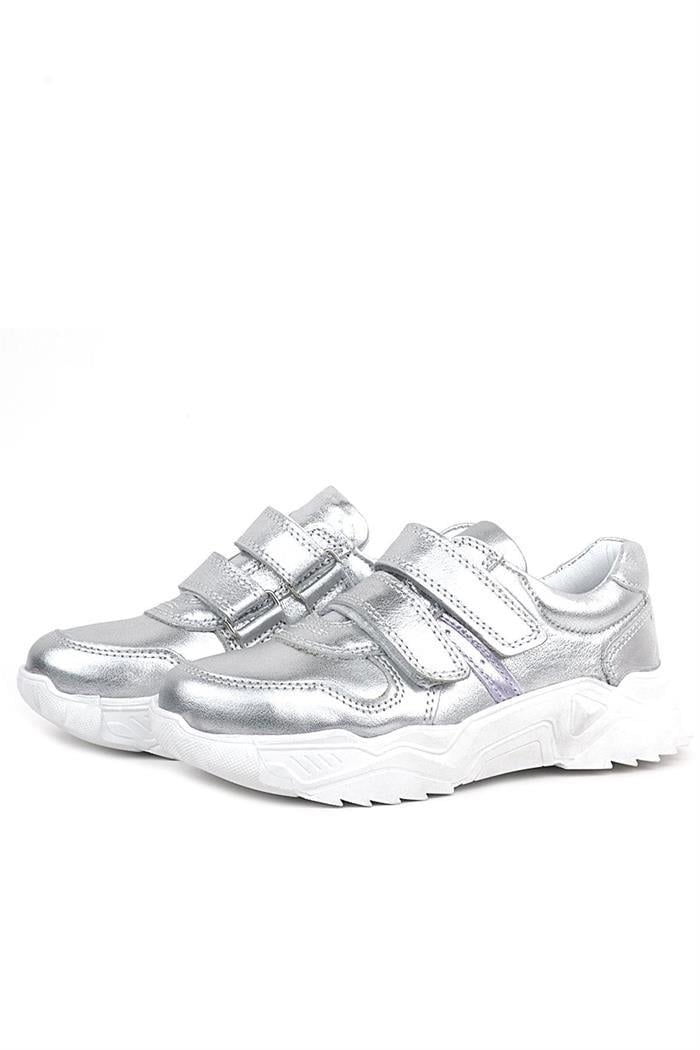 Rakerplus Hakiki Deri Gümüş Beyaz Tabanlı Kız Çocuk Sneakers Ayakkabı