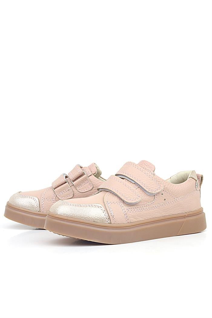 Rakerplus Pudra Simli Hakiki Deri Cırtlı Kız Çocuk Sneaker Ayakkabı