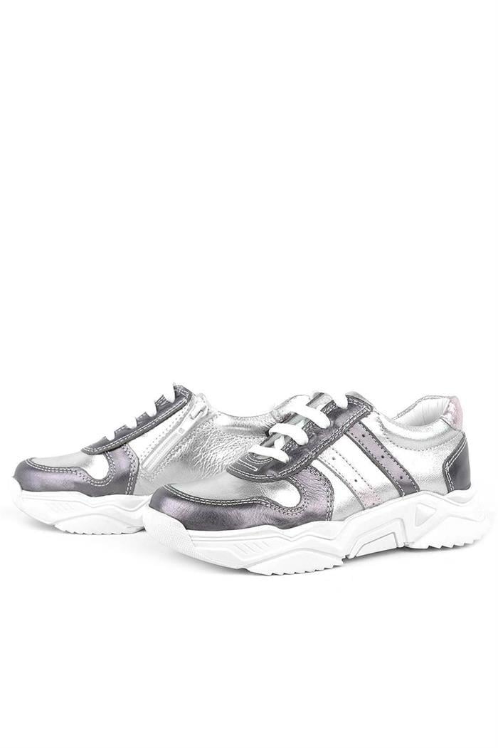 Rakerplus Hakiki Deri Platin Pembe Kalın Taban Kız Çocuk Sneakers Ayakkabı
