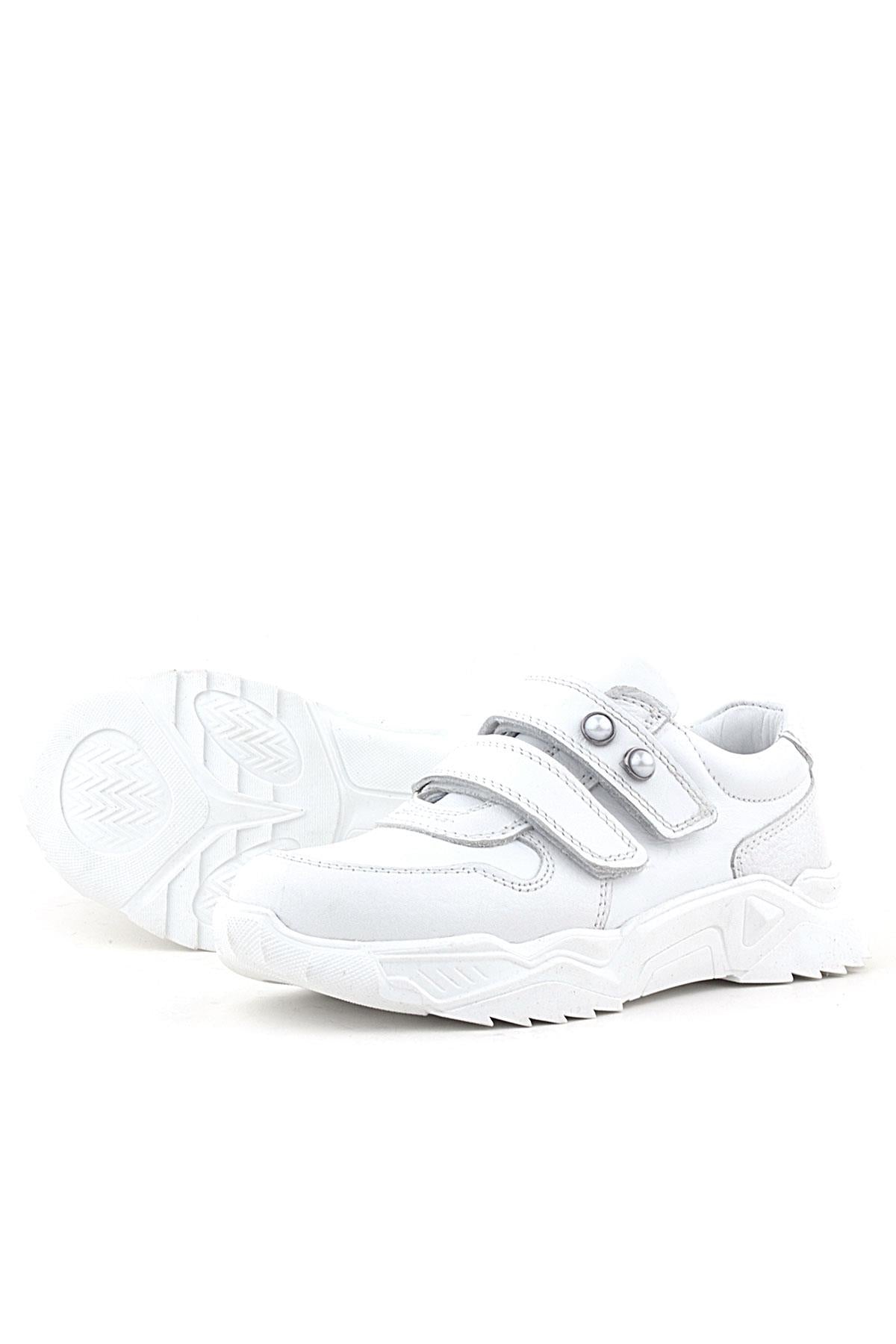 Rakerplus Hakiki Deri Beyaz Taşlı Kız Çocuk Sneakers Ayakkabı