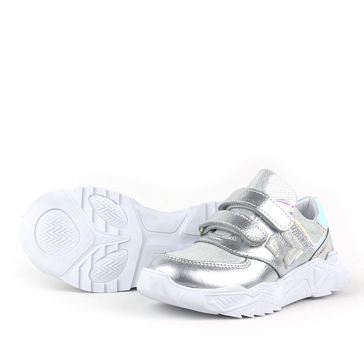 Rakerplus Hakiki Deri Gümüş Renl Cırtlı Kız Çocuk Sneaker Ayakkabı