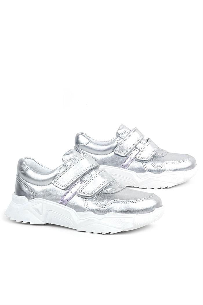 Rakerplus Hakiki Deri Gümüş Beyaz Tabanlı Kız Çocuk Sneakers Ayakkabı