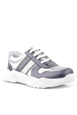 Rakerplus Hakiki Deri Platin Pembe Parlak Taşlı Kız Çocuk Sneakers Ayakkabı