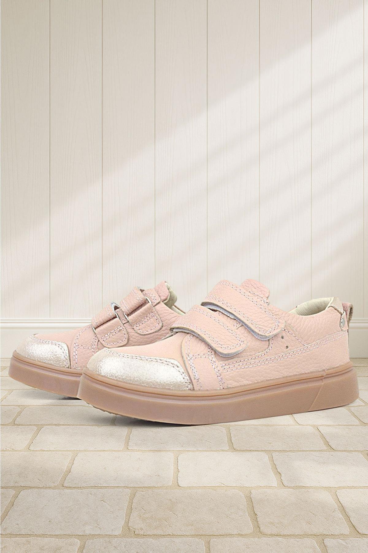Rakerplus Pudra Simli Hakiki Deri Cırtlı Kız Çocuk Sneaker Ayakkabı