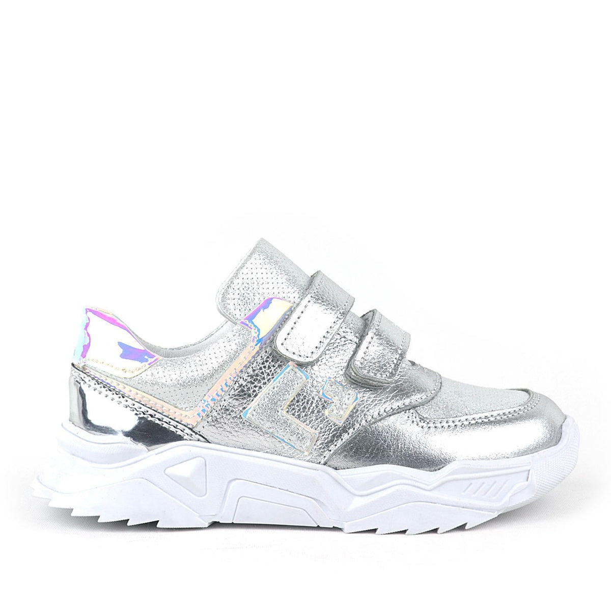 Rakerplus Hakiki Deri Gümüş Renl Cırtlı Kız Çocuk Sneaker Ayakkabı