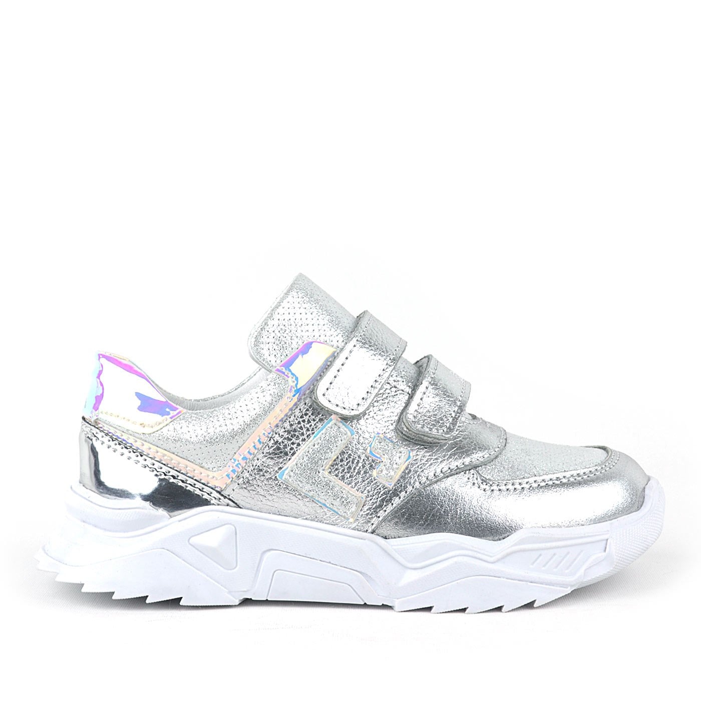 Rakerplus Hakiki Deri Gümüş Renl Cırtlı Kız Çocuk Sneaker Ayakkabı