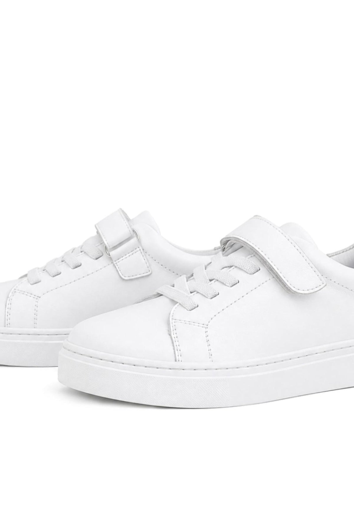 Rakerplus Hakiki Deri Beyaz Cırtlı Bağcıklı Kız Çocuk Sneakers