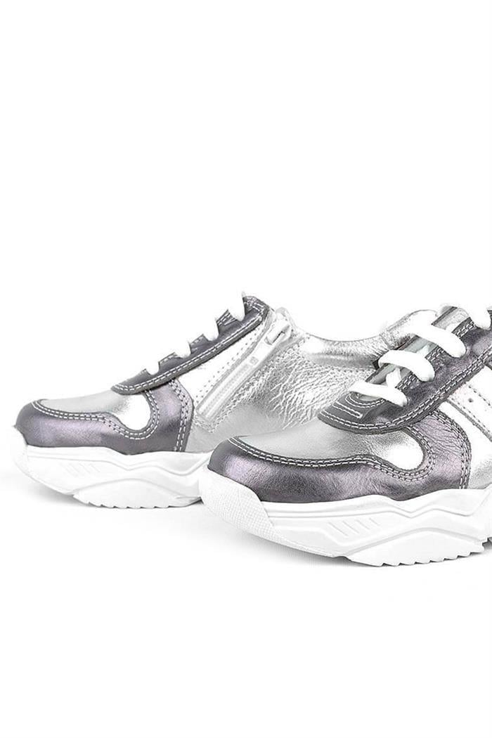 Rakerplus Hakiki Deri Platin Pembe Kalın Taban Kız Çocuk Sneakers Ayakkabı