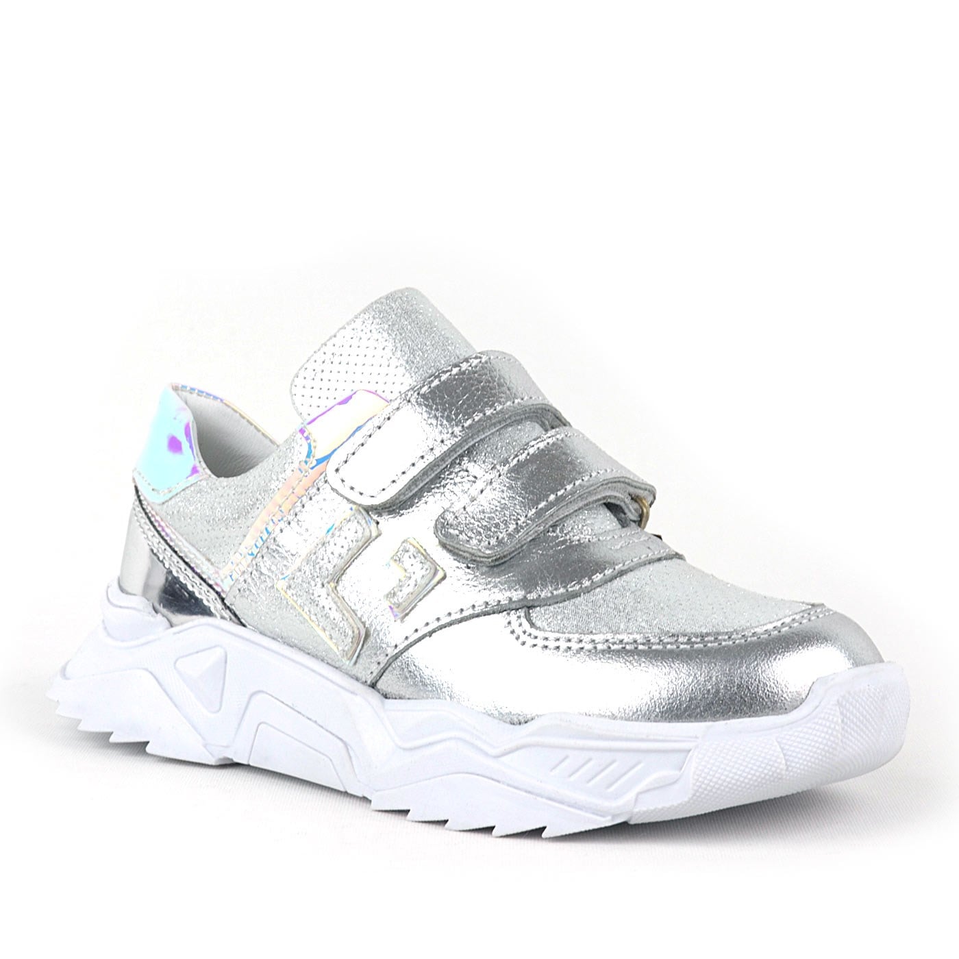 Rakerplus Hakiki Deri Gümüş Renl Cırtlı Kız Çocuk Sneaker Ayakkabı