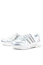 Rakerplus Hakiki Deri Gümüş Pembe Parlak Taşlı Kız Çocuk Sneakers Ayakkabı
