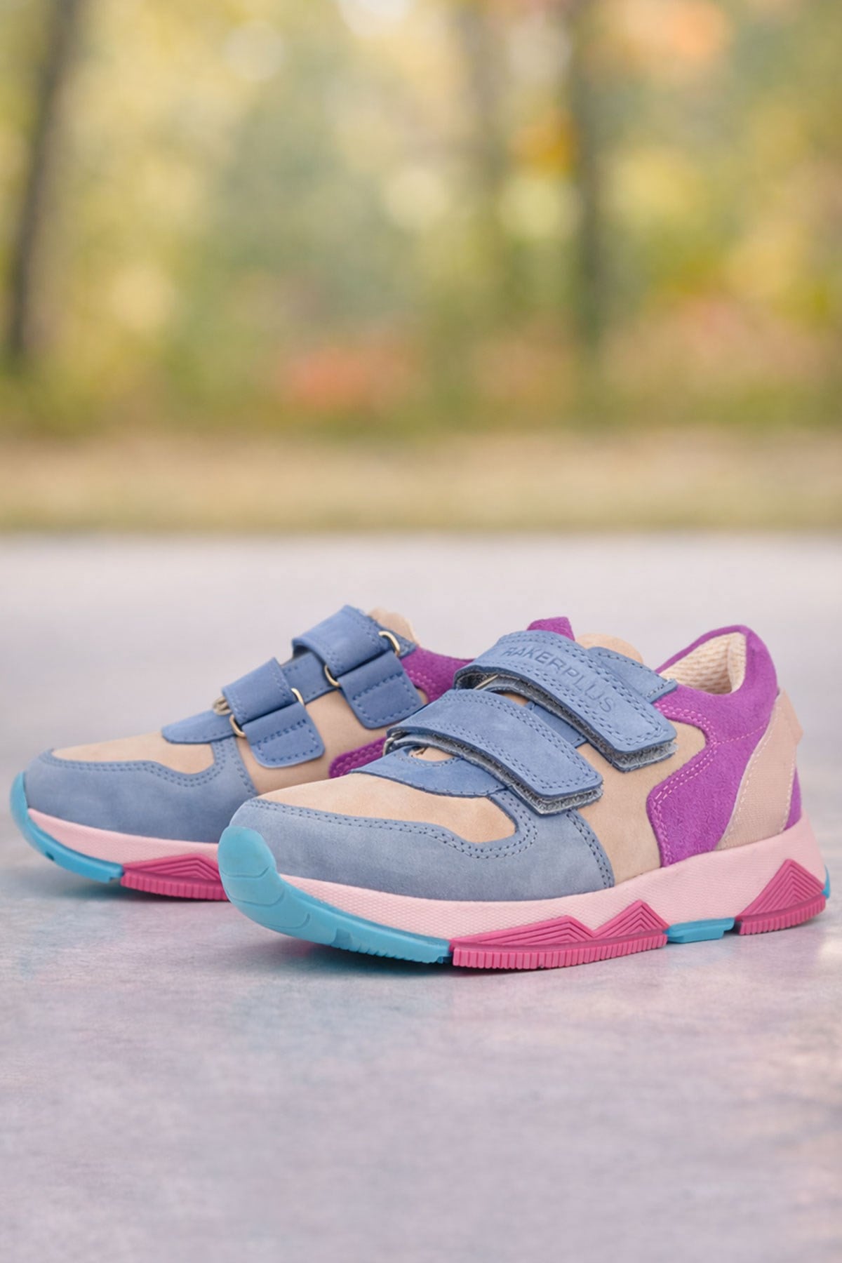 Rakerplus Hakiki Deri Pudra Mavi Fuşya Çocuk Sneakers Spor Ayakkabı