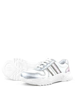 Rakerplus Hakiki Deri Gümüş Pembe Parlak Taşlı Kız Çocuk Sneakers Ayakkabı