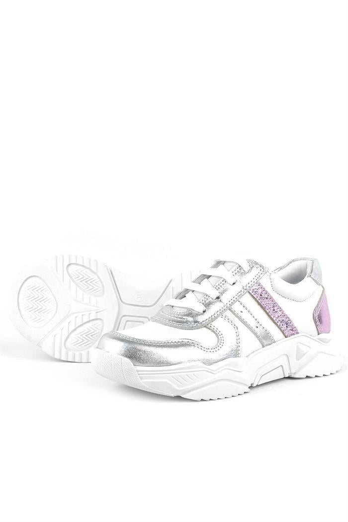 Rakerplus Hakiki Deri Gümüş Pembe Kalın Tabanlı Kız Çocuk Sneakers Ayakkabı