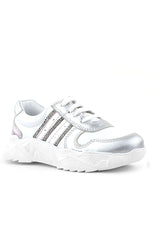 Rakerplus Hakiki Deri Gümüş Pembe Parlak Taşlı Kız Çocuk Sneakers Ayakkabı