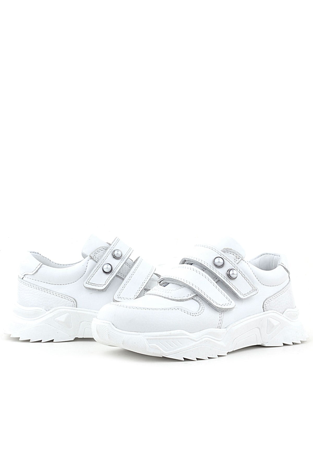 Rakerplus Hakiki Deri Beyaz Taşlı Kız Çocuk Sneakers Ayakkabı