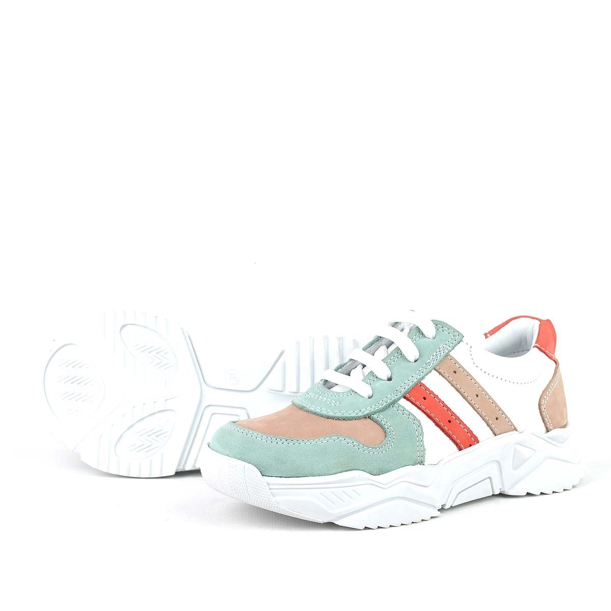 Rakerplus Hakiki Deri Yeşil Pembe Kız Çocuk Sneakers Ayakkabı