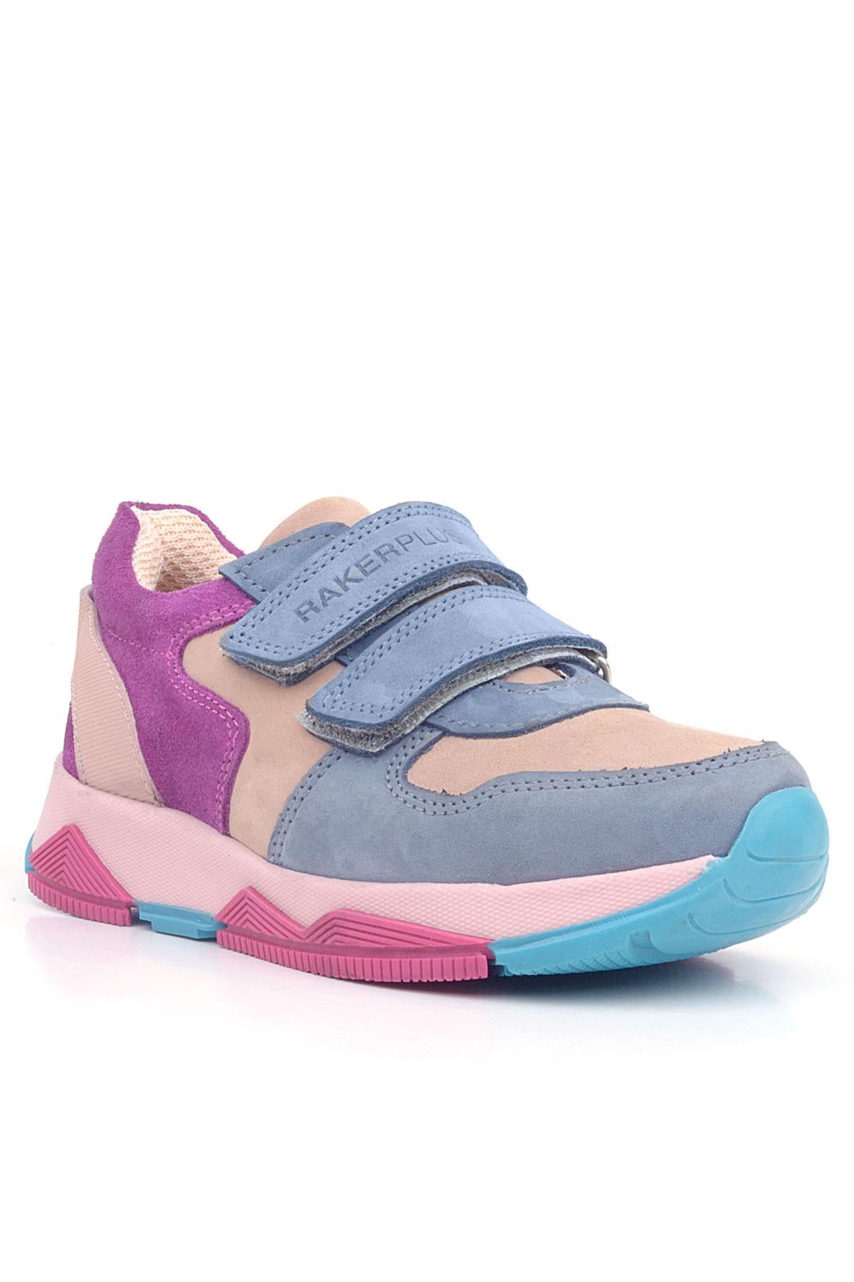 Rakerplus Hakiki Deri Pudra Mavi Fuşya Çocuk Sneakers Spor Ayakkabı