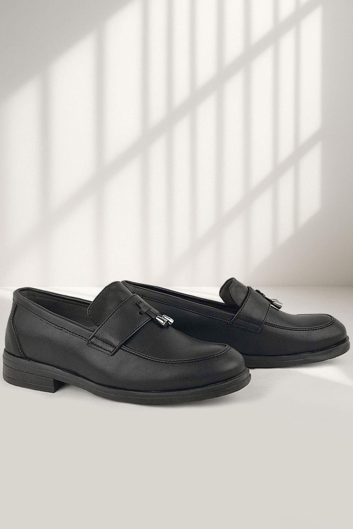 Rakerplus Loafer Siyah Mat Erkek Klasik Çocuk Ayakkabı
