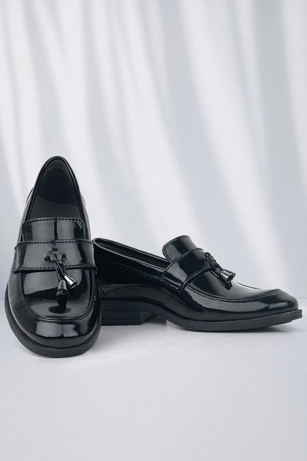 Rakerplus Loafer Siyah Rugan Erkek Klasik Çocuk Ayakkabı