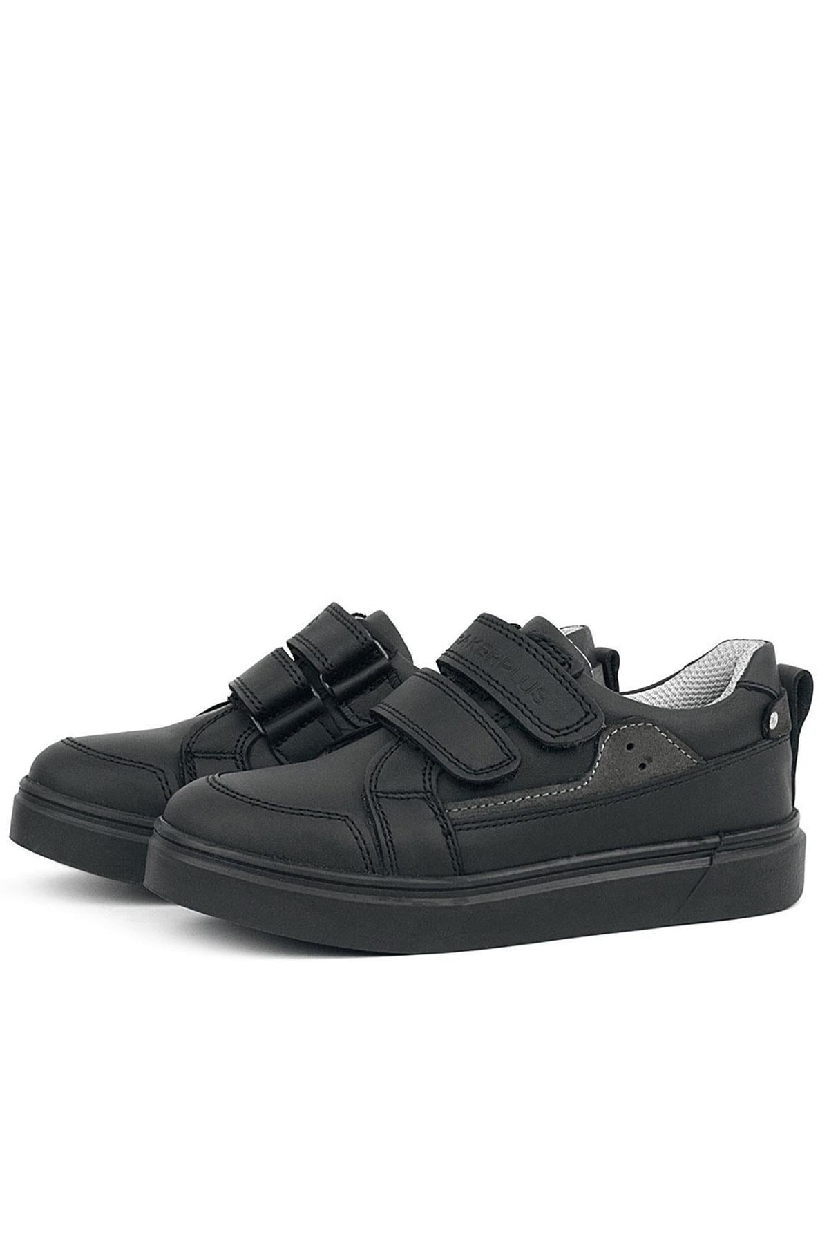 Rakerplus Siyah Hakiki Deri Cırtlı Erkek Çocuk Sneaker Ayakkabı
