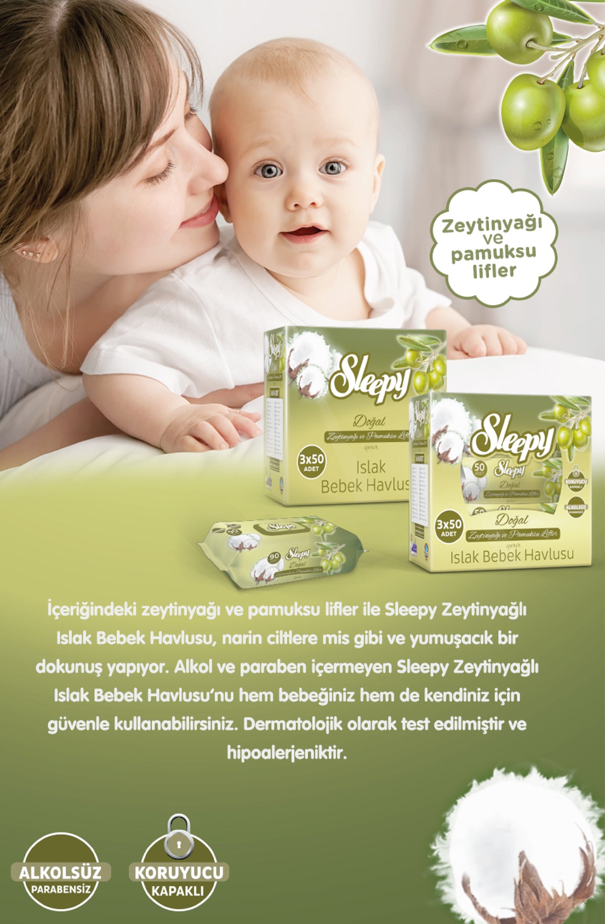 Sleepy Doğal Zeytinyağlı Islak Havlu Mendil 90 Adet