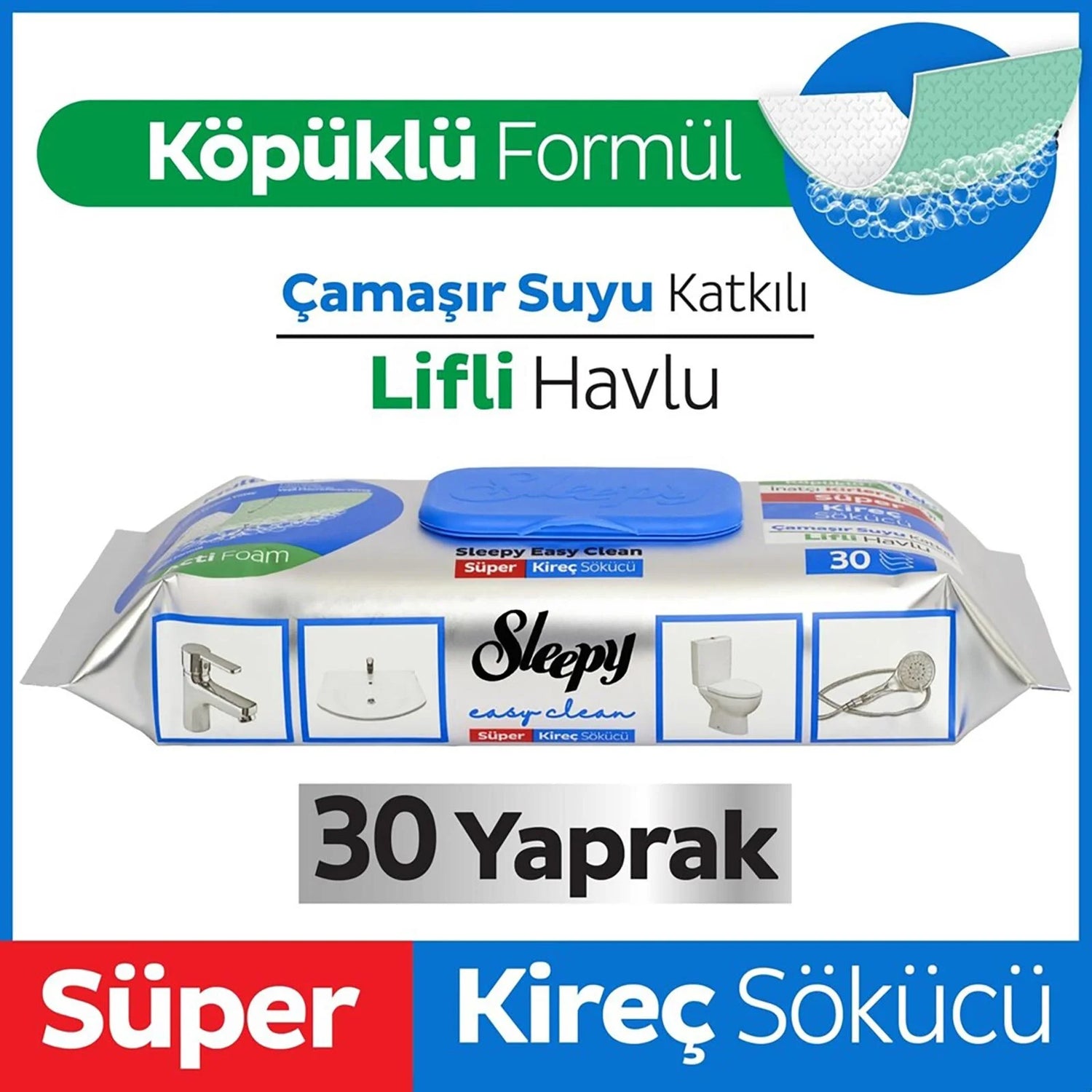 Sleepy Yüzey Temizlik Havlusu 30 Adet Kireç Çözücü